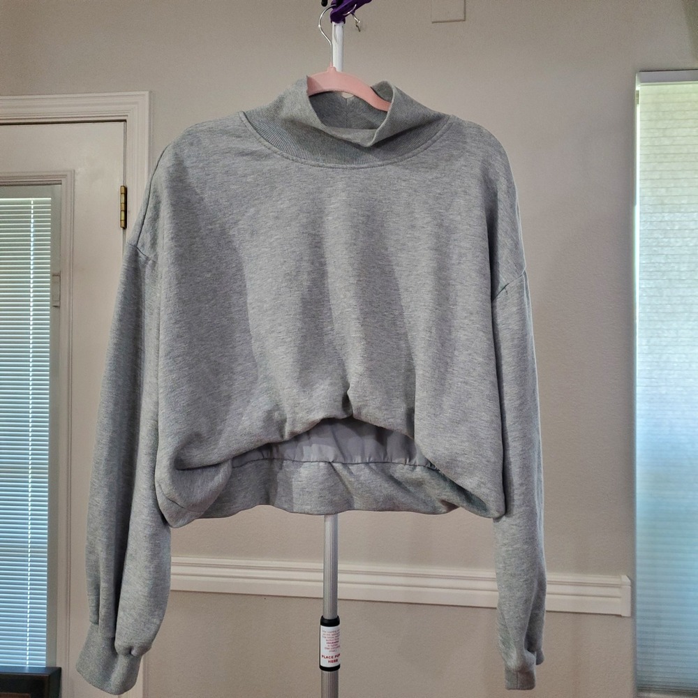 Pilcro Anthropologie Mock Neck Cropped Sweatshirt Heather Gray L OB1866615 - Picture 5 of 14